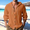 Мужская мода Повседневный однотонный простой повседневный топ-рубашка с капюшоном на пуговицах Повседневная рубашка с коротким рукавом для работы