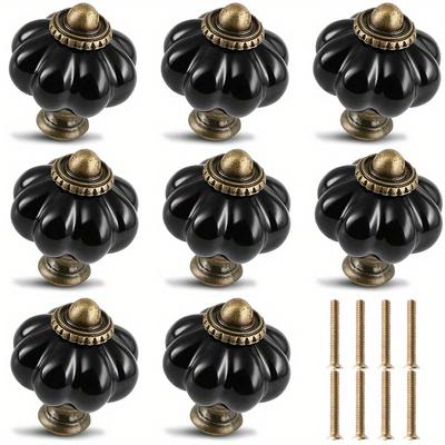 8 шт. черных ручек-тыкв, винтажные керамические ручки для шкафа, 1,5*1,3 дюйма, ручки для комода, ручки для ящиков, дверные ручки, ручки для ящиков, ручки для комода с винтами