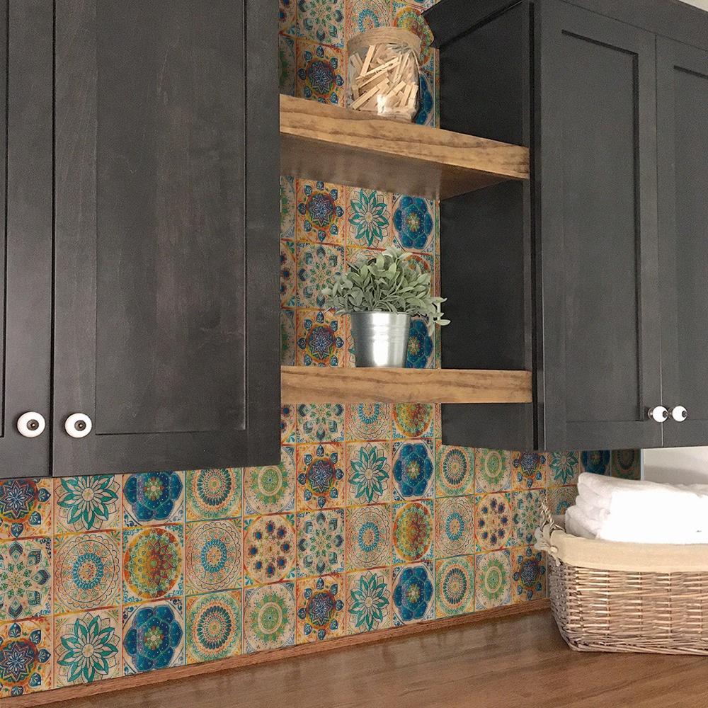 24 шт. Винтажные самоклеящиеся наклейки на керамическую плитку, отклеивающиеся и приклеивающиеся водонепроницаемые обои для фартука, настенные наклейки, декоративная плитка для кухни, ванной комнаты