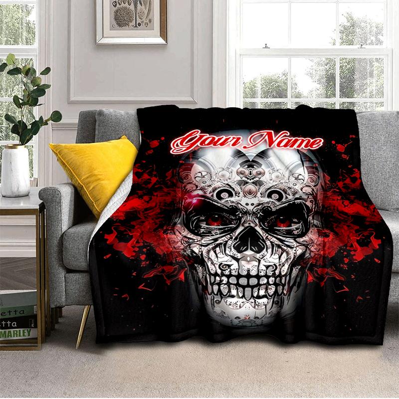 1PC Custom Name Skull Art Name blanket versatile,all-season throw suitable for the living room,bedroom,camping,travel,and gift