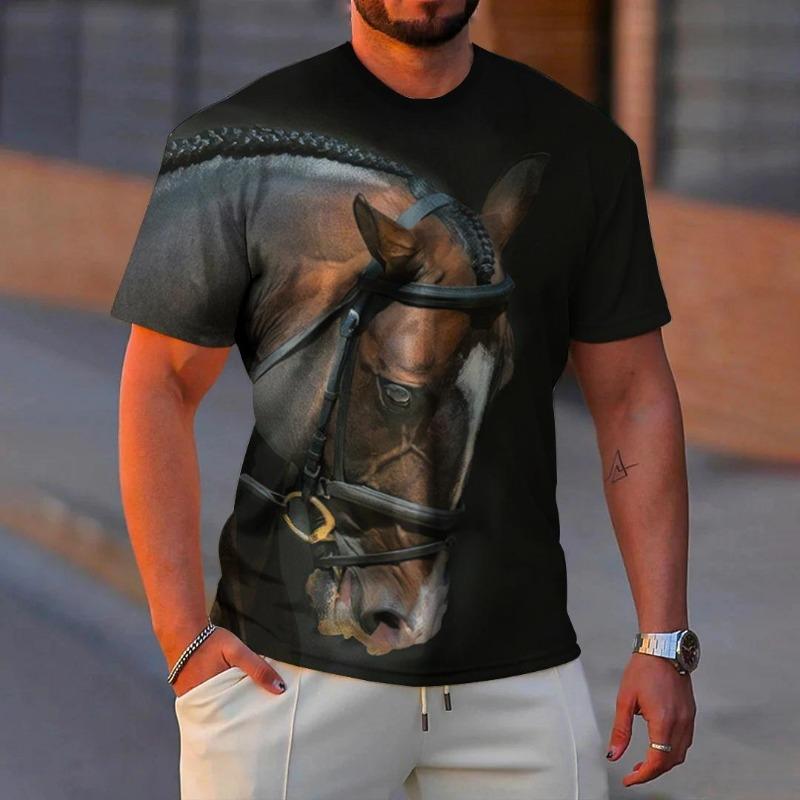 Летняя мода мужская футболка животное Узор Лошадь 3D-принт Повседневная Свободная Уличная для мальчика Футболки с коротким рукавом Топ Пуловер