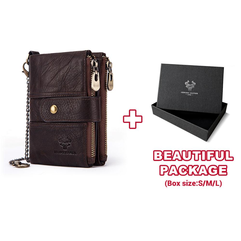 Humerpaul Мужские кошельки из натуральной кожи RFID, небольшой короткий держатель для карт с цепочкой для монет, мужская сумка для денег, качество