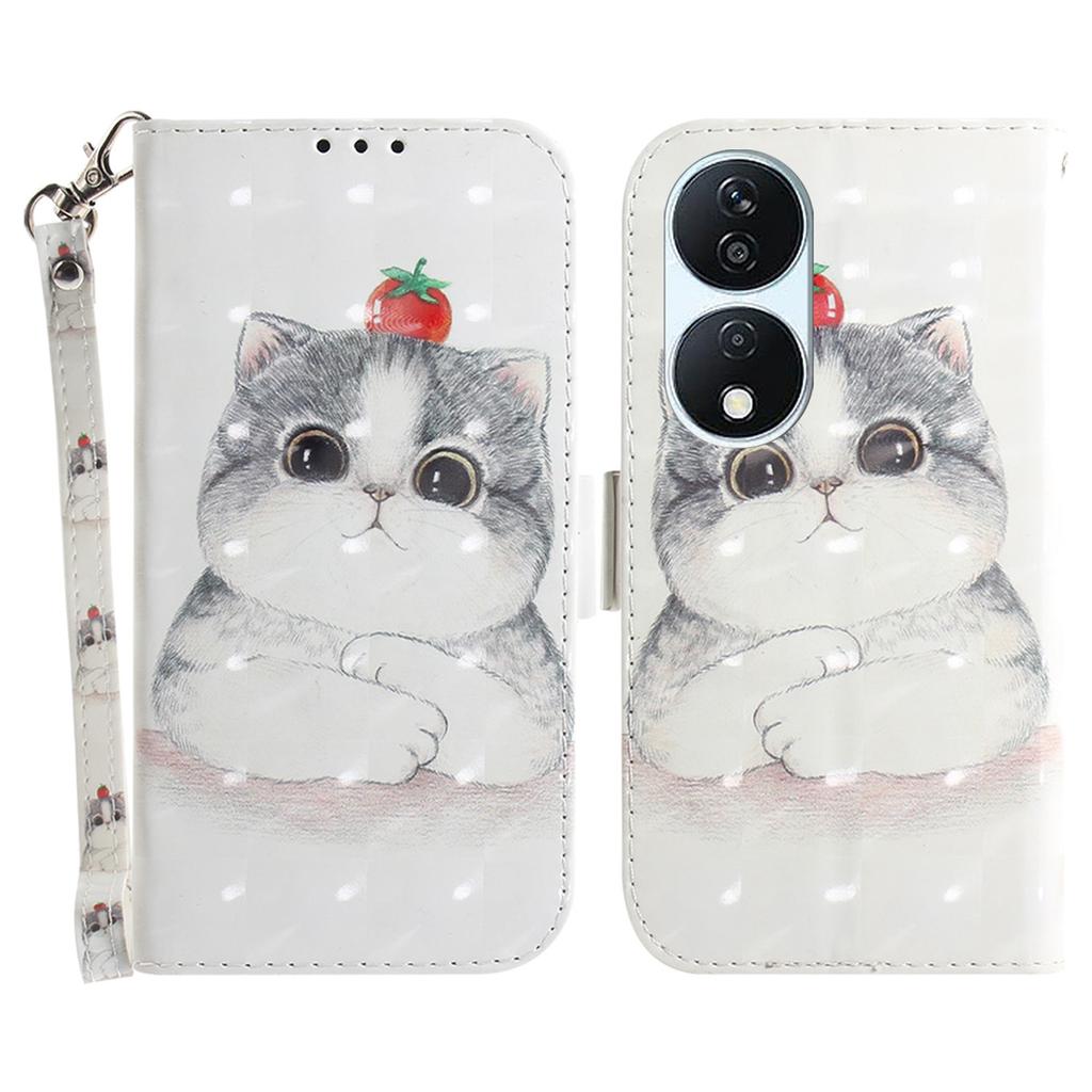 For Honor X7b 4G/90 Smart/Play 50 Plus 5G Cover 3D Pattern Printing Leather Stand Phone Case with Strap