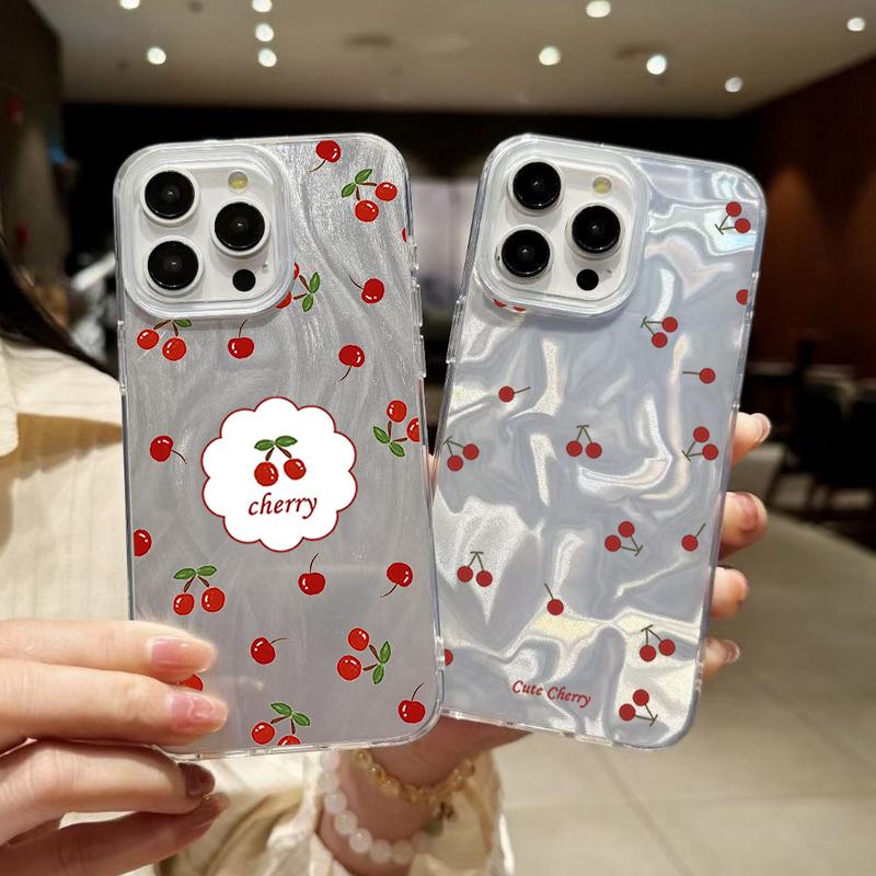 Роскошный блестящий чехол с принтом вишни для iPhone 16 Pro Max 15 Pro 14 13 12 11, гибридный TPU PC, прозрачный, ударопрочный, тонкий чехол для телефона