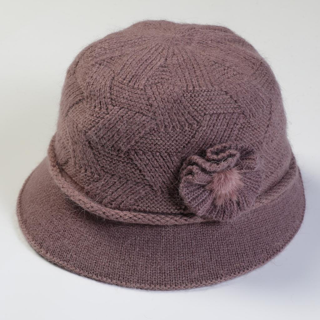 New Women's Knitted Bucket Hat Autumn and Winter Flowers Fashion Plus Velvet Thick Warm Hat