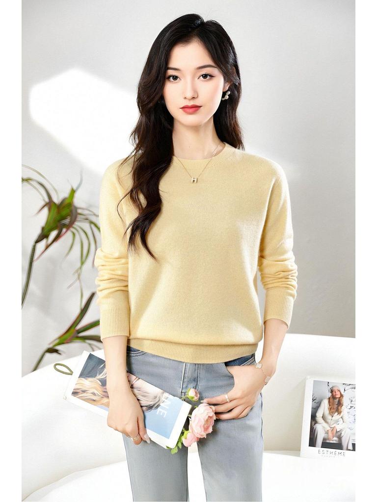 Женский свитер с длинным рукавом из мягкого кашемира с круглым вырезом - Модный, Универсальный и Удобный трикотаж.