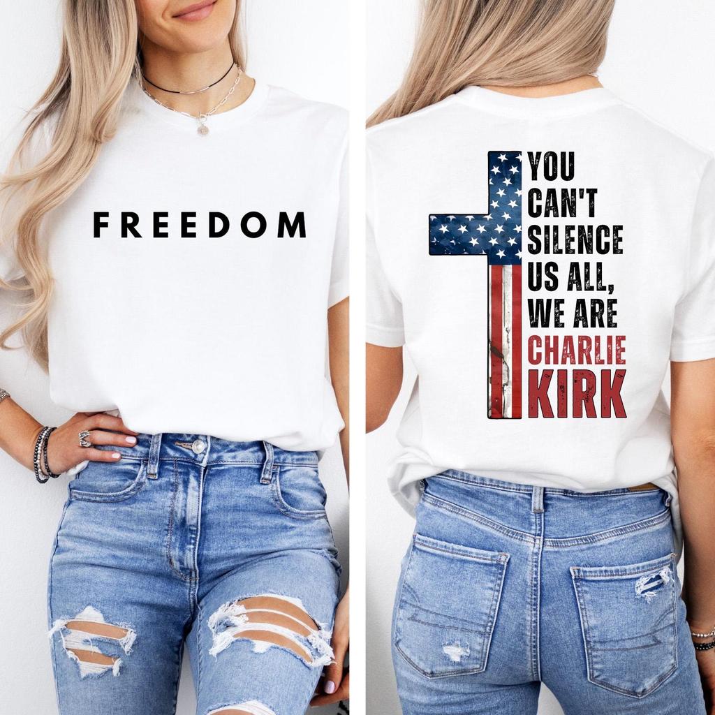 You Can't Silence Us All Charlie Kirk Shirt, Political Gift, Charlie Kirk T Shirt, Christian Conservative T-Shirt, Patriotic USA Flag Shirt