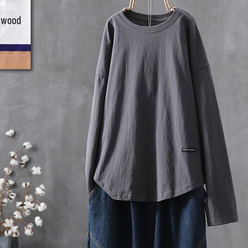 Женская футболка с длинным рукавом, многослойная - Однотонная, Большие размеры EMA