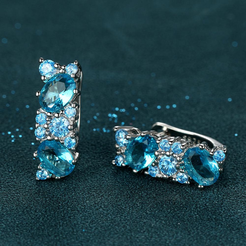 Женские геометрические серьги серебряного цвета, круглые овальные серьги цвета морской волны, синий камень, серьги-капли для женщин, серьги-гвоздики с цирконием, подарок на годовщину
