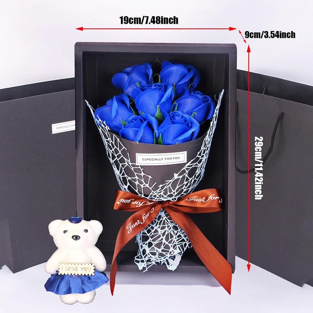 7 Heads Artificial Rose Bouquet Little Bear Gift Box Handmade False Flower Bouquet Mother's Day Birthday Party Gifts Home Decor