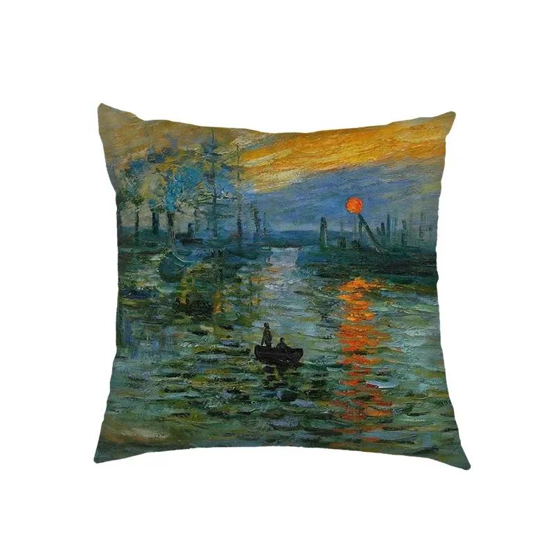 Oil Painting Kiss By Gustav Klimt Cushion Cover Van Gogh Starry Night Linen Pillowcase Sofa Throw Pillow Covers for Living Decor