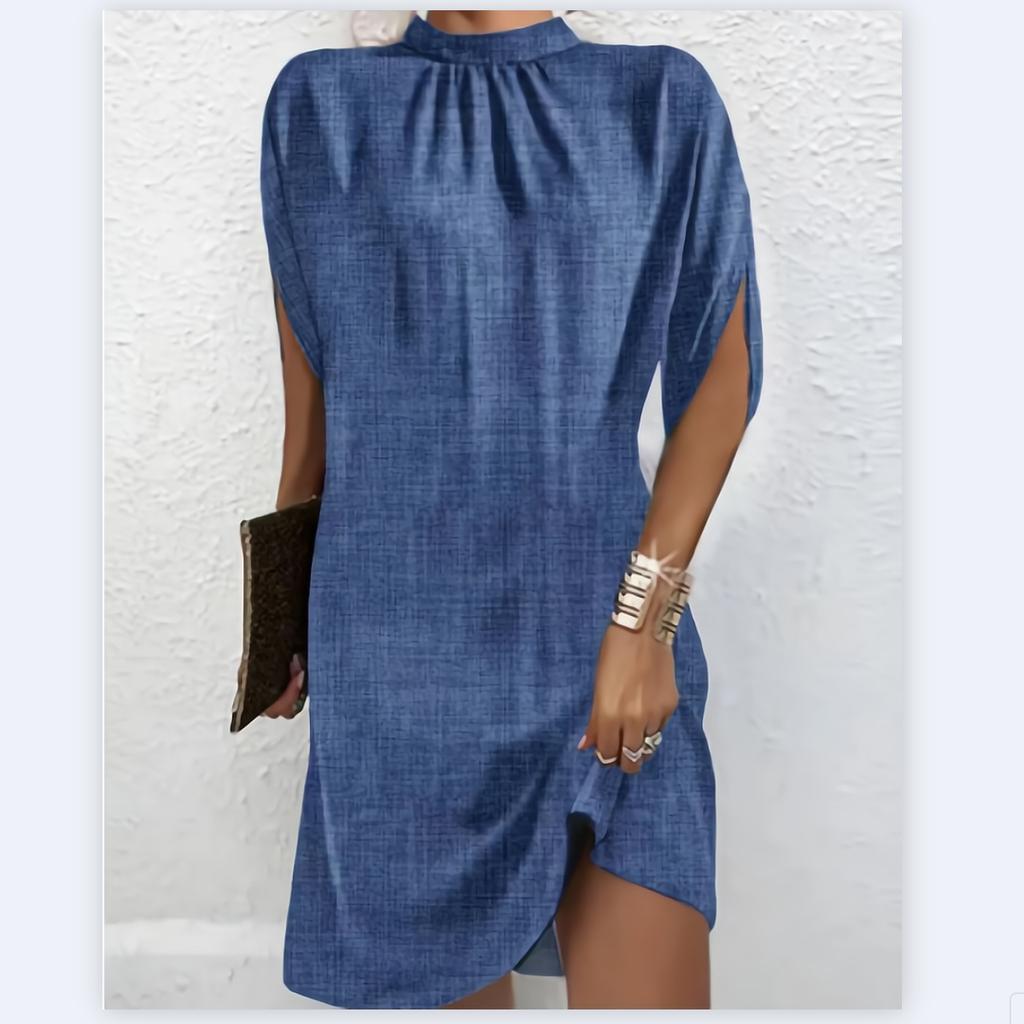 Women Summer Dress Flower Print Short Sleeve Loose Soft Breathable Colorfast Pullover Above Knee Length Mini Dress