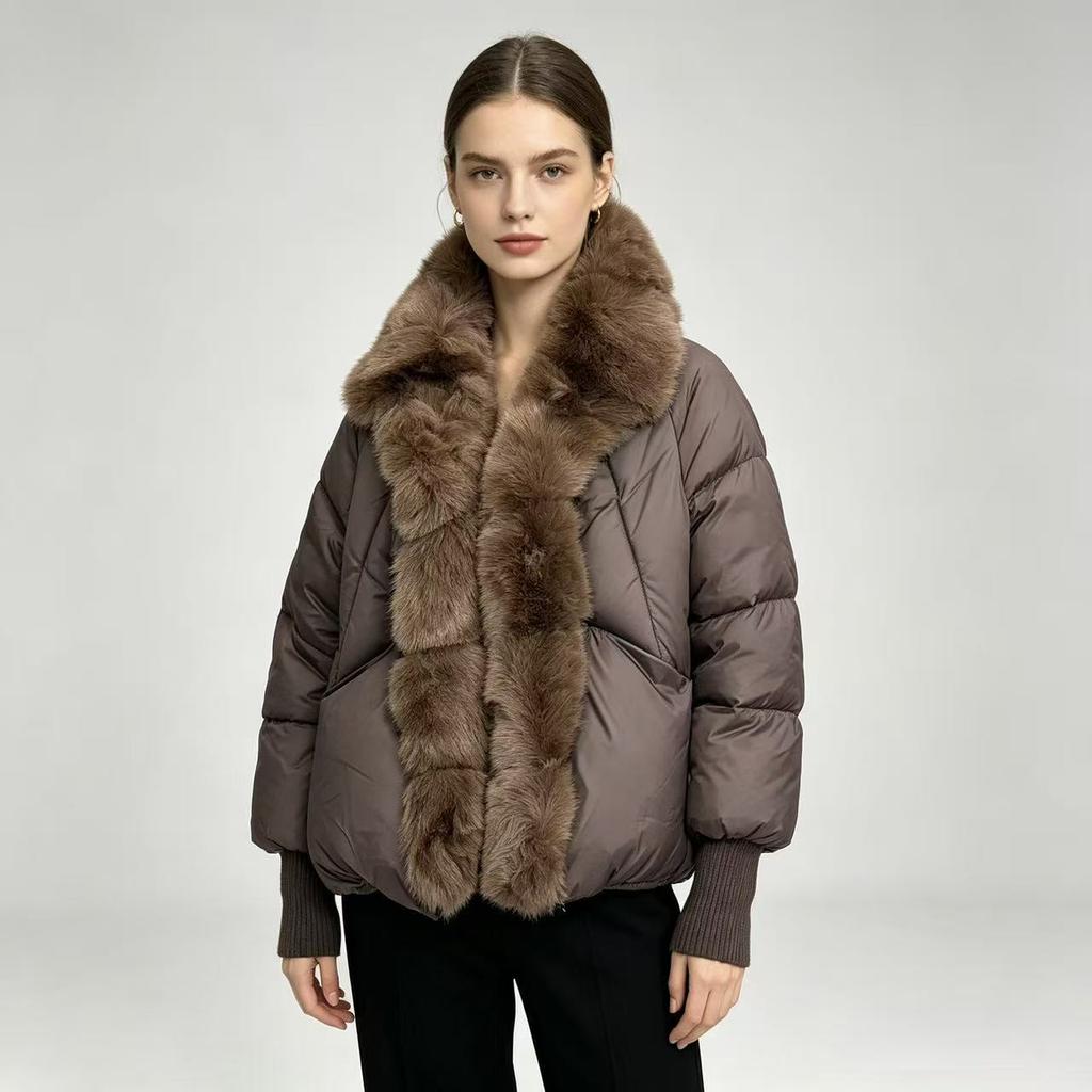 Imitation fox fur collar cotton clothes women's winter short loose bread clothes thickened warm wool cotton coat