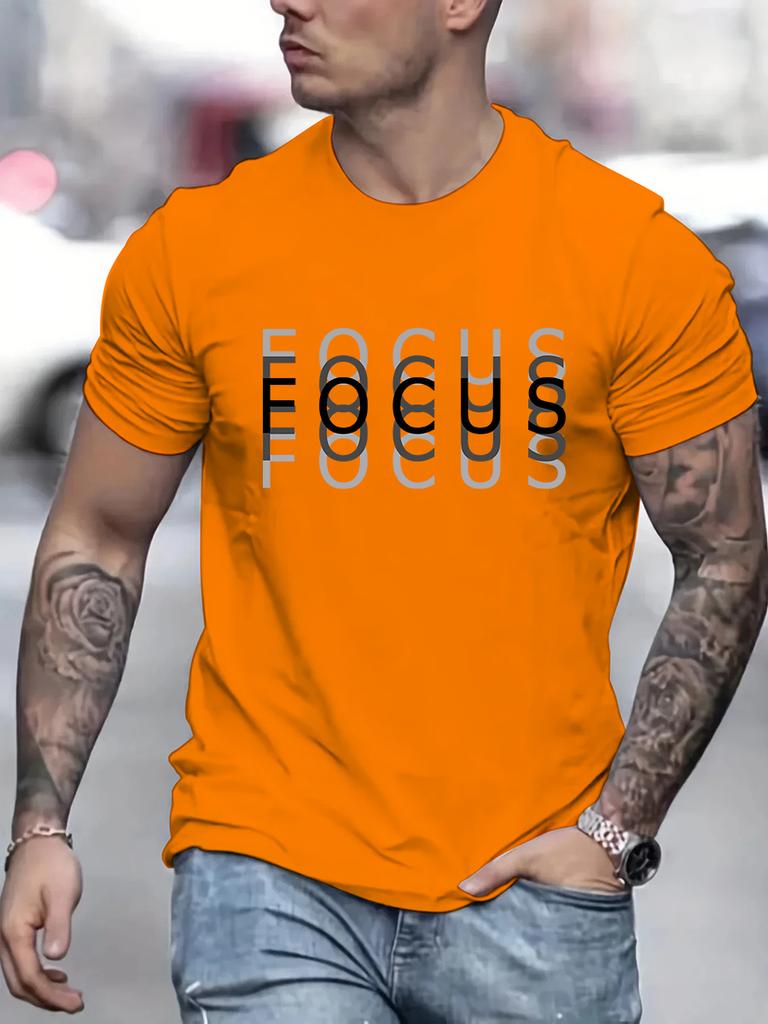 Men's Simple and versatile casual Letter Focus Printed Crewneck Fashion Trend Asia Size 100% cotton Men's T-shirt