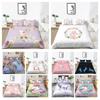Unicorn Print Bed Suit Quilt Cover Pillowcase Bedspreads Breathable Home Bedclothes Bed Decor Children Gift