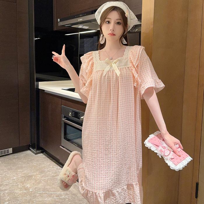 Ночная сорочка с принтом вишни, пижама женская, корейский стиль, рюши, ночное платье, пижама, летняя, с коротким рукавом, домашняя одежда, новинка