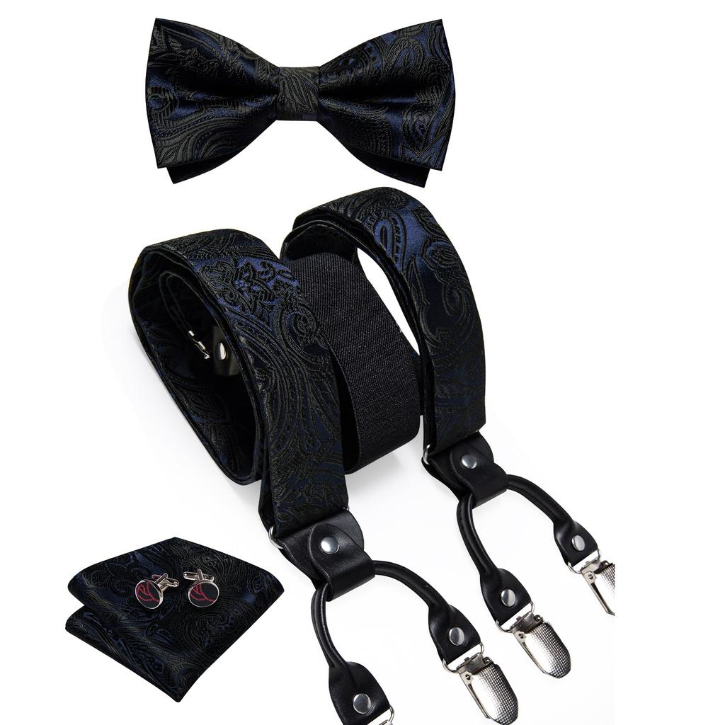 Dibangu Мужские подтяжки, регулируемые подтяжки, галстук-бабочка, карманные квадратные запонки, набор для мужчин, ширина 3,5 см, эластичные