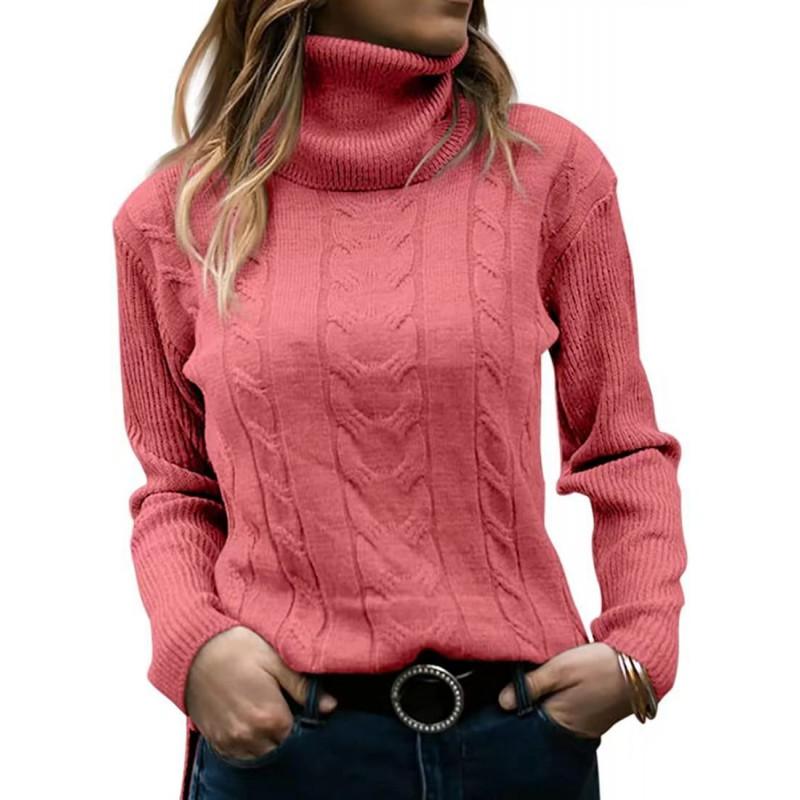 Womens High Neck Solid Color Knit Sweater Long Sleeve Winter 2026 Street Style Slim Fit Pullover