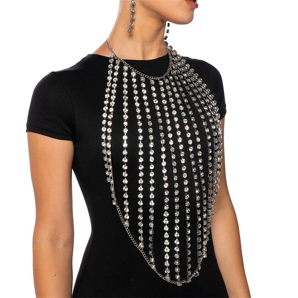Новый узор, хит продаж, модная многослойная блестящая цепочка на грудь со стразами, сексуальная роскошная цепочка для тела бикини с песком, женская