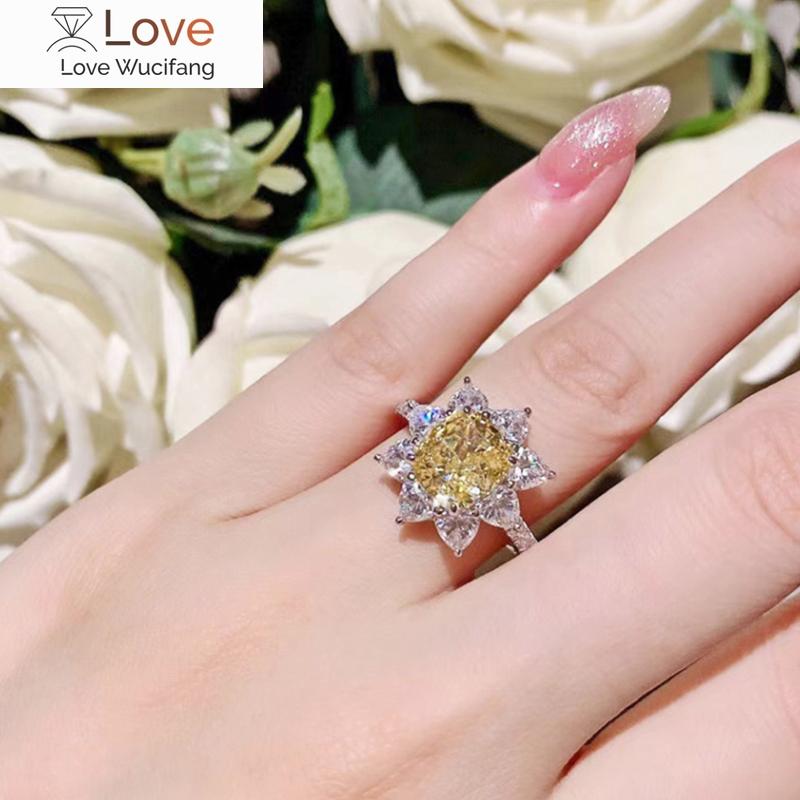 Изящное ярко-желтое хрустальное кольцо, женские аксессуары для вечеринок с дизайном в форме цветка, элегантный темпераментный подарок на ювелирные изделия