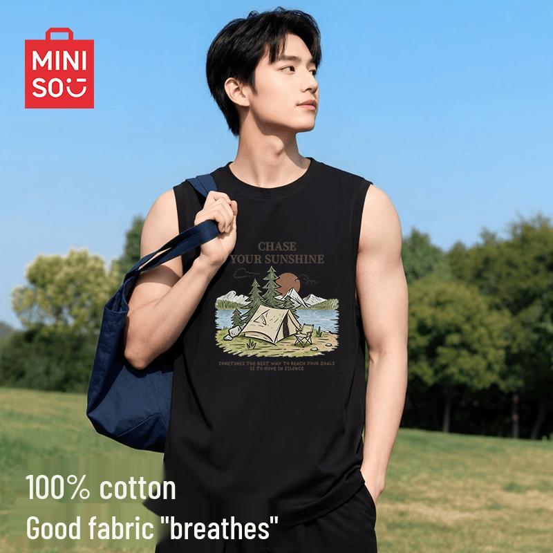 MINISO Мужская майка из чистого хлопка без рукавов