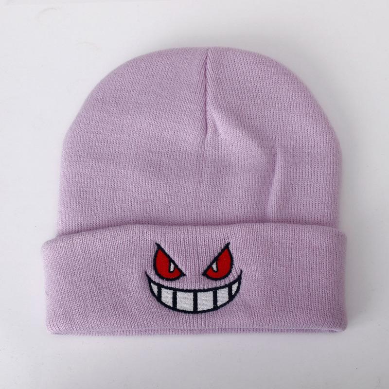New Animation Cartoon Geng Gui Big Mouth Red Eyes Embroidery Autumn and Winter Wool Knitted Hat Pullover Thermal Hat