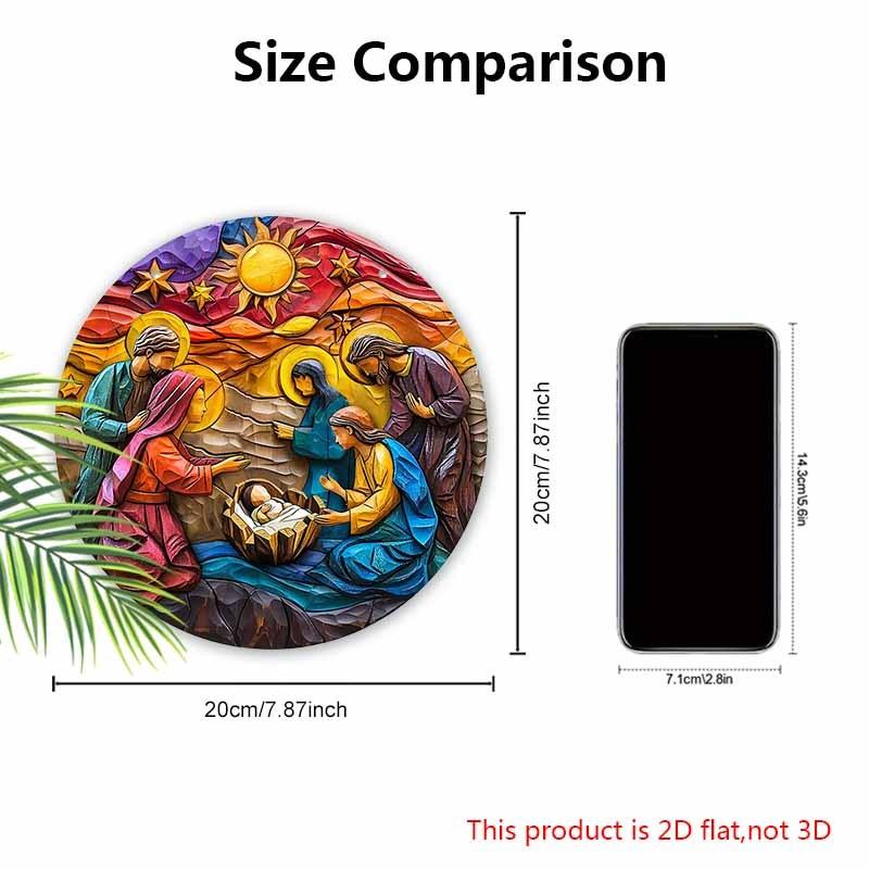 5 шт. красочный рождественский вертеп деревянный рождественский знак - 2D плоский резной Иисус круглый настенный декор для входной двери, идеальный христианский подарок