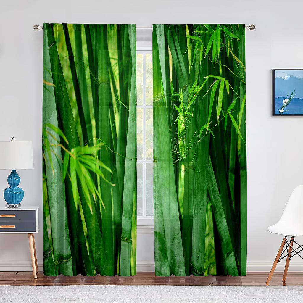 Green Bamboo Forest Exotic Jungle Sheer Voiles Curtain for Living Room Bedroom Drape Kitchen Window Tulle Curtains Home Decor