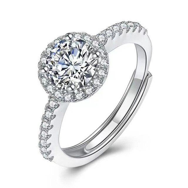 ANENJERY Круглое обручальное кольцо в форме сердца со сверкающим цирконием в один карат для женщин, классическое изящное открытое кольцо Bague Anillo