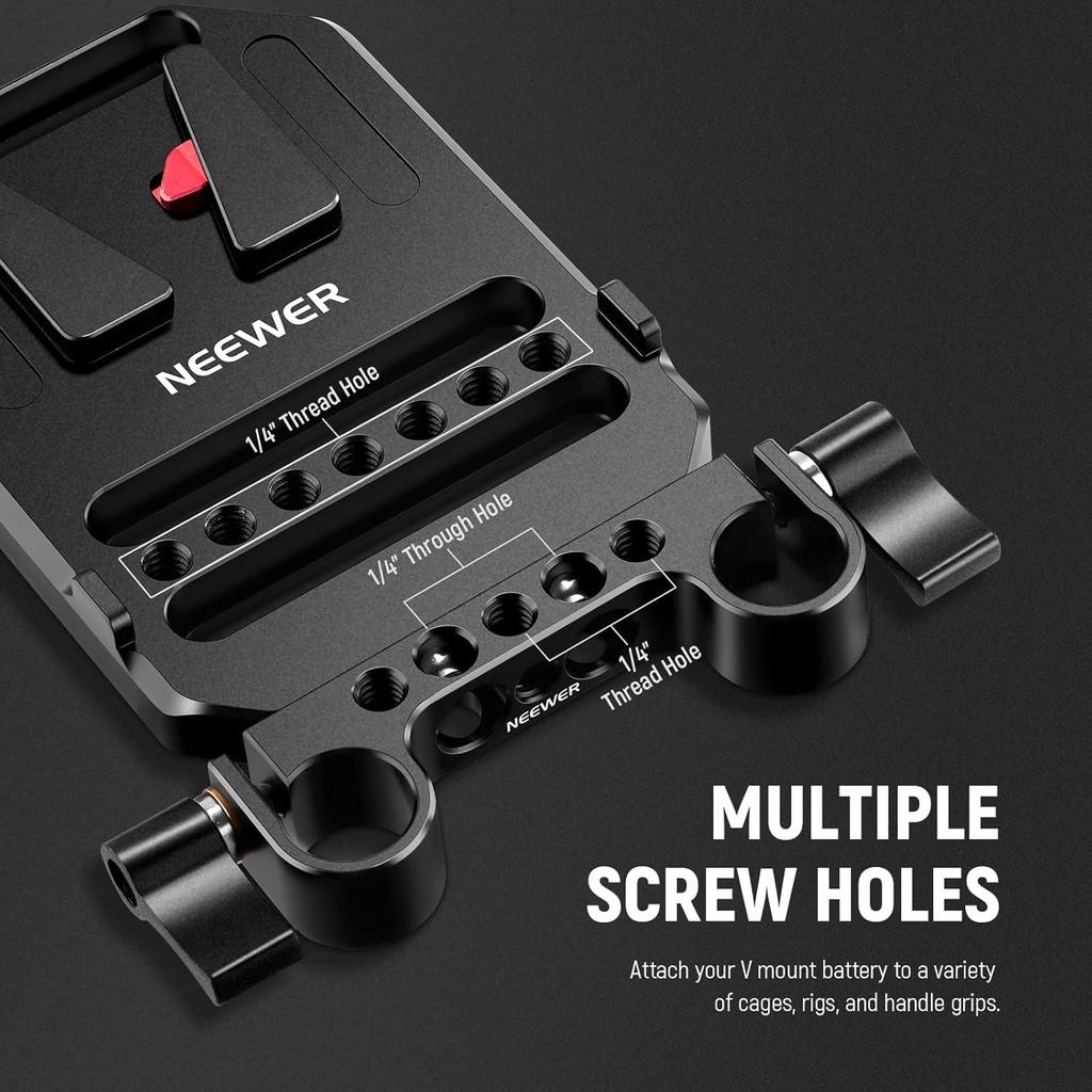 NEEWER V Mount Battery Plate with Dual 15mm Rod Clamps Metal V Lock Battery Mounting Plate Fits Camera Cage Rig