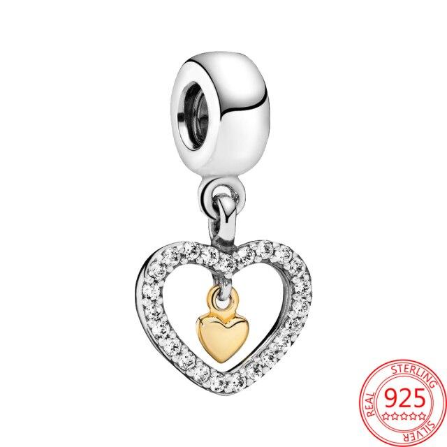 100% серебро 925 пробы, двухцветное сердечко с божьей коровкой, подвеска, подходит для оригинального браслета 925 пробы, бусины, подвеска для кулона, ювелирное изделие, подарок