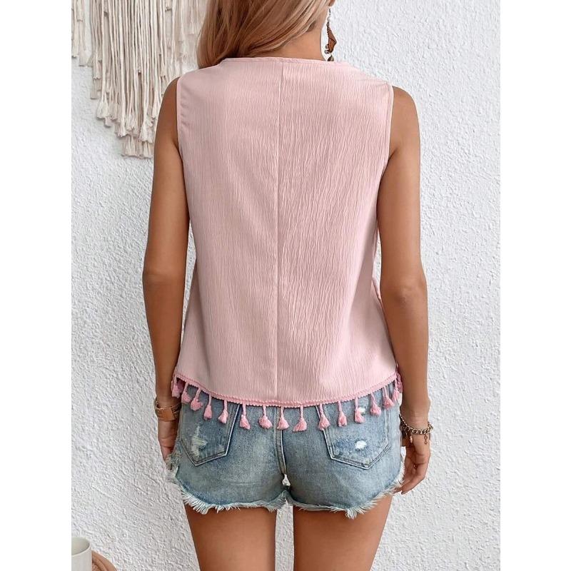 VEZFAA Женские модные повседневные летние весенние блузки и рубашки без рукавов с v-образным вырезом