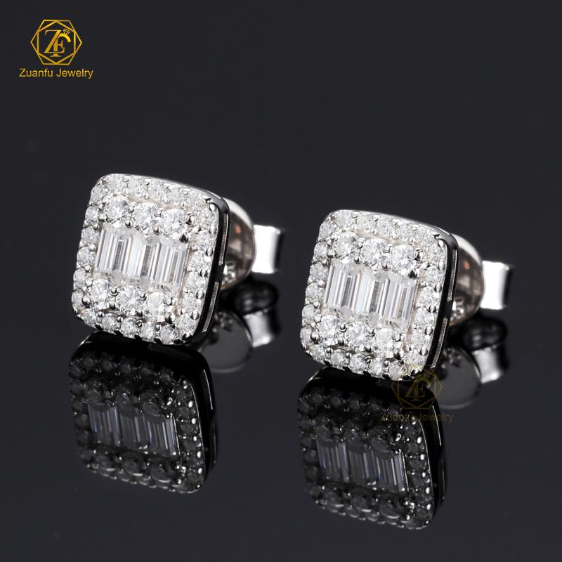 925 Silver Jewelry Mens Iced Out Earrings 14k White Gold Hiphop Screwback Cushion Cluster VVS Moissanite Stud Earrings