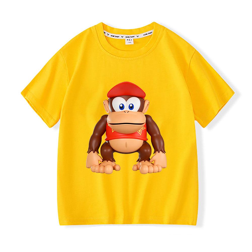 100% Cotton Children's T-shirt Donkey Kong Bananza Cartoon Print Tees Streetwear Boys Girls Short Sleeve O-neck Kids Tops Summer
