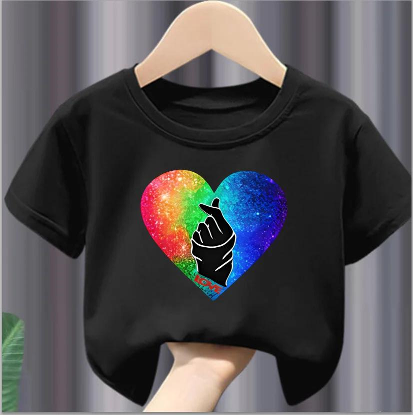 Children Short Sleeve Tops Funny Heart Shaped Design Tshirt Girls Spring Party Dresses Kid Lovely Tees Girl Clothes