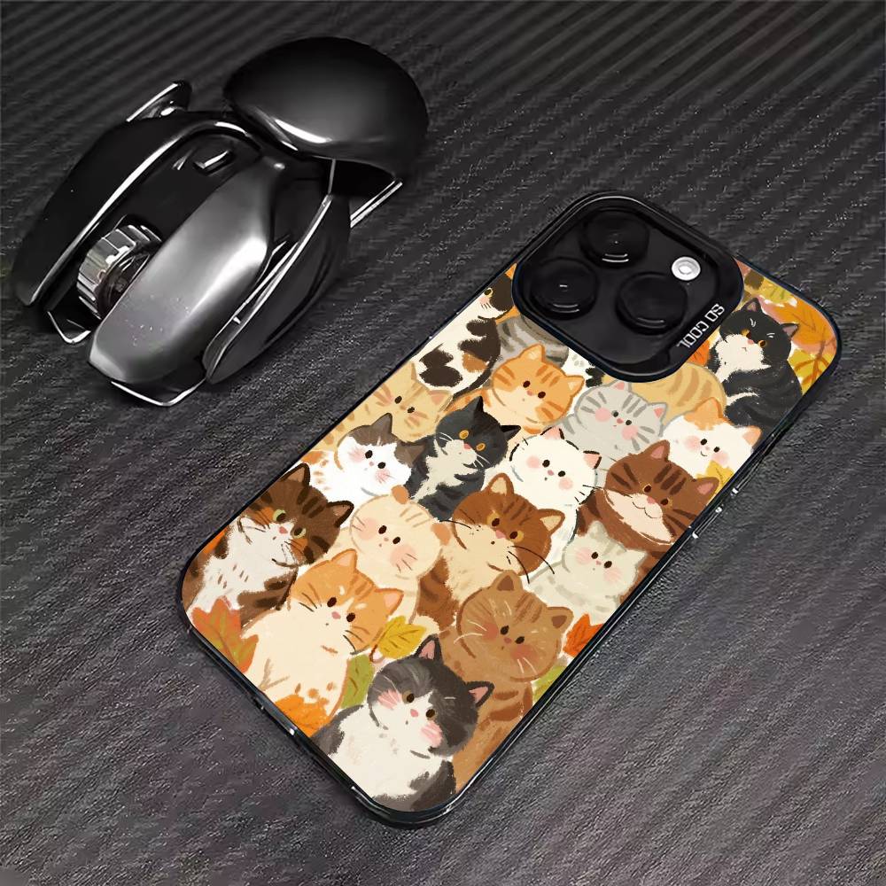 Популярный Чехол для Телефона с Мультяшным Котом и Кофе Для iPhone 17 16 15 14 13 12 11 Pro Max XS Max 7 8 Plus Ударопрочный Силиконовый Матовый Чехол