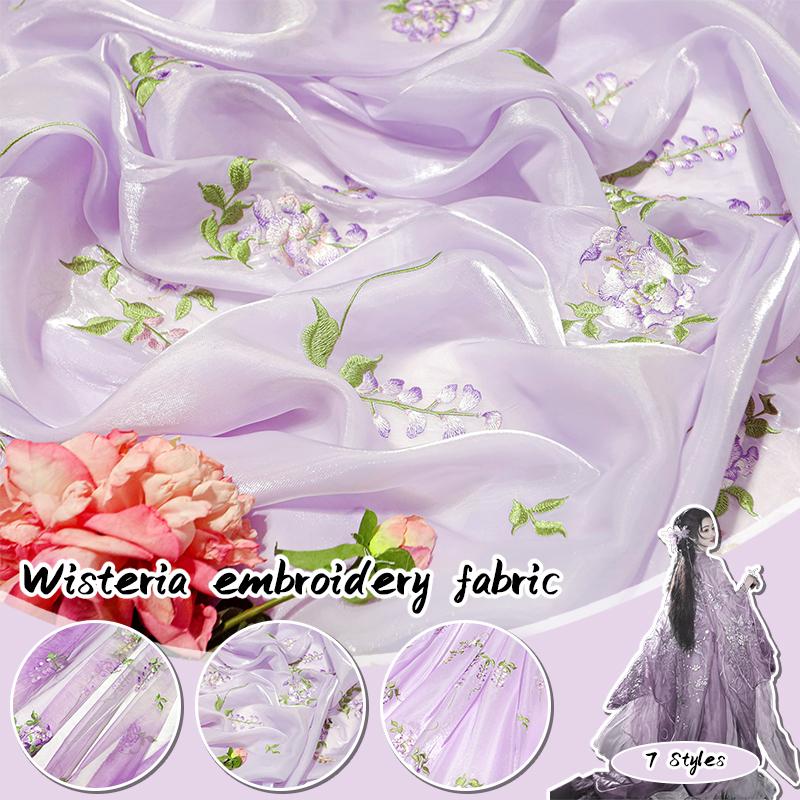 50*150см Ткань с вышивкой в ретро китайском стиле, Вышивка глицинии, Дизайнерская ткань для шитья платья Ханфу, костюма
