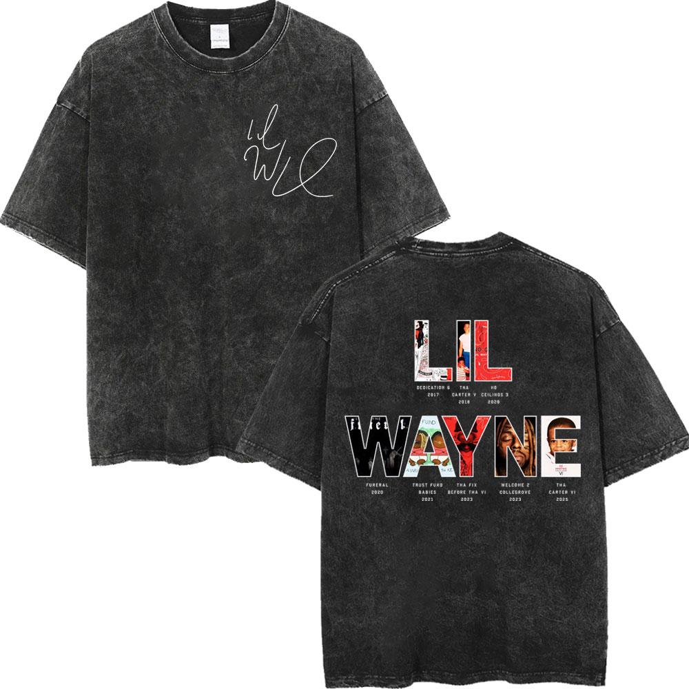 Vintage Washed Rapper Lil Wayne Print T Shirt High Quality Fashion Short Sleeve Tshirt Men Women Summer Casual Cotton Tshirts