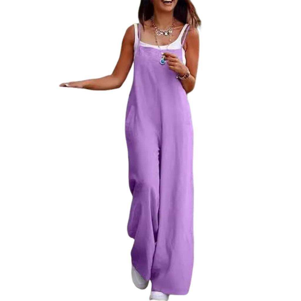 Женский комбинезон Yousheng без воротника, на тонких бретельках, без спинки, без рукавов, свободный, с широкими штанинами, комбинезон полной длины, повседневный, повседневный наряд