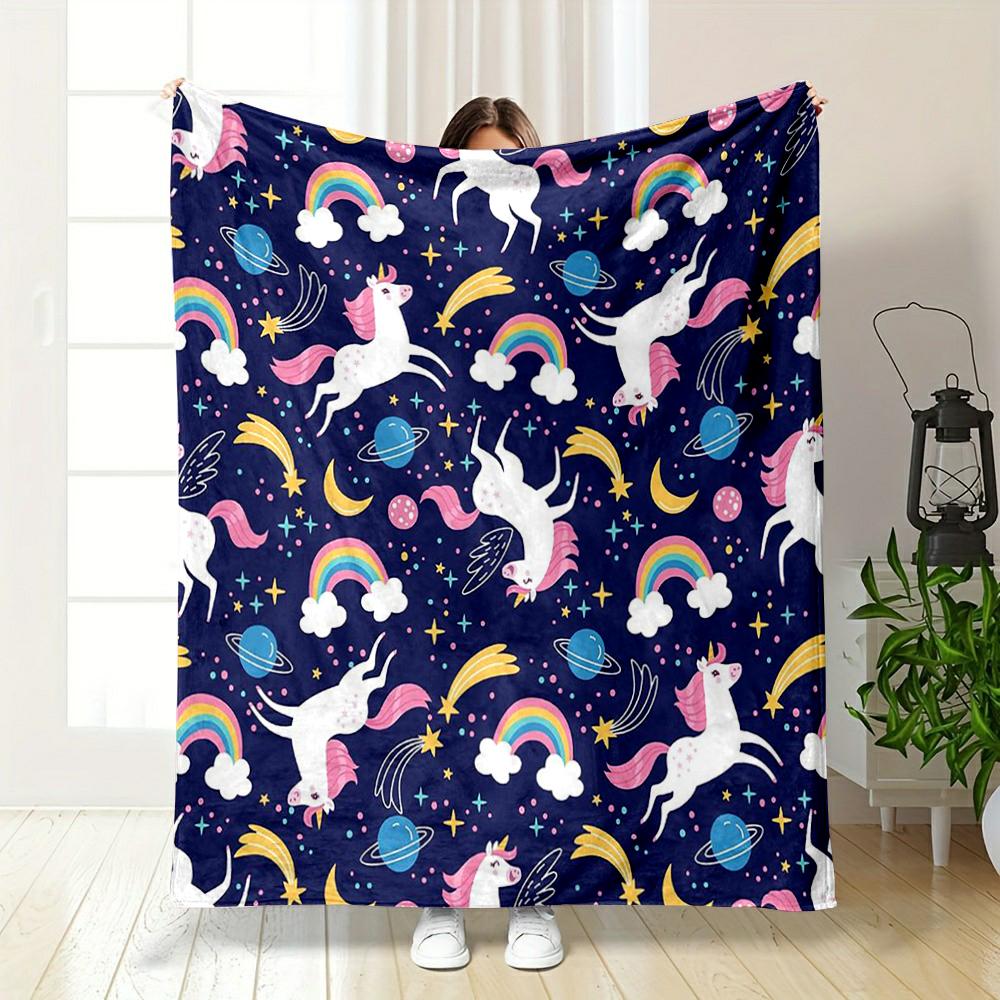 Unicorn and Rainbow Galaxy Design Flannel blanket for bedroom living room sofa and nap
