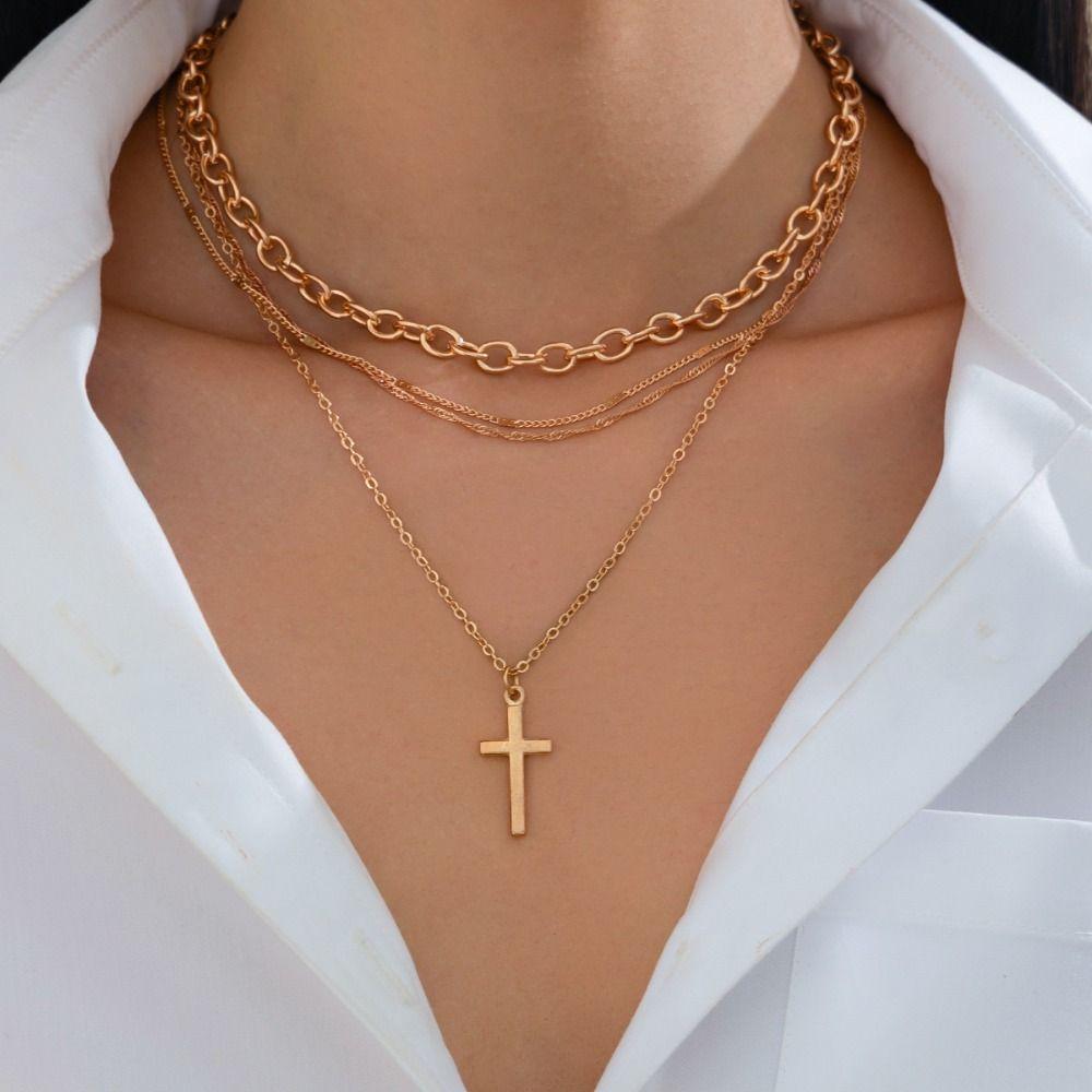 Adjustable Vintage Cross Choker Stacked Multi Layer Prayer Necklace Cross Pendant  Church