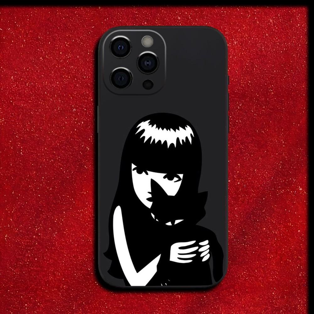 Чехол для телефона Кот E-Emily The Strange для iPhone 16,15,14,13,12,11,Pro,X,XS,Max,XR,Plus,Mini Мягкий Черный Чехол
