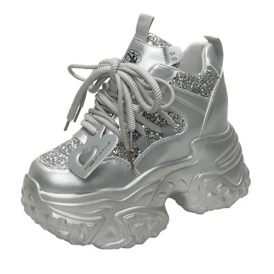 Модные женские повседневные кроссовки на платформе 10,5 см, высокие каблуки, новые осенние спортивные кожаные туфли, блестящие кроссовки, массивные кроссовки Zapatos Mujer