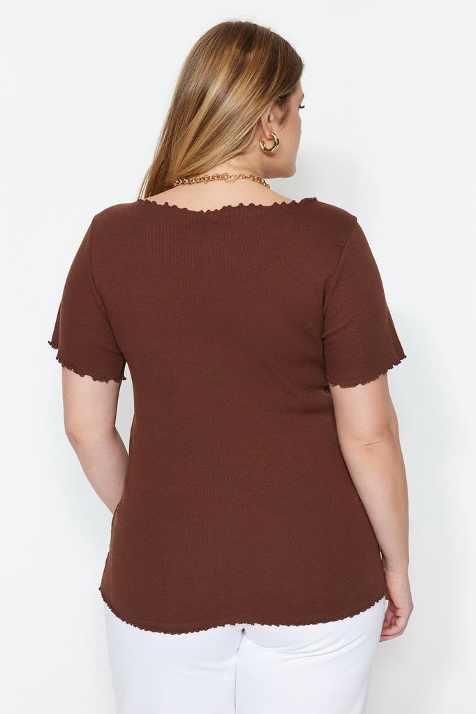 Women's Fashion New Big Size Blouse Stone Ribbed U-Neck Knitted T-Shirt