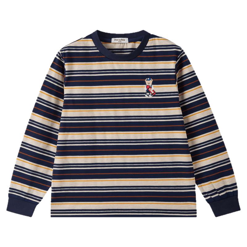 PawinPaw Kids' Striped T-Shirt with Cartoon Bear
