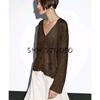 MD Spring/Summer New Arrival Women's Lazy Yandan Brown Light Linen Blend V Neck Knitting Cardigan 5634576