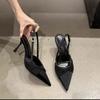 2025 Весна Новинка Бренд Женские Сандалии Мода Бант Острый Носок Женские Элегантные Туфли Слингбэки Тонкий Высокий Каблук Лодочки