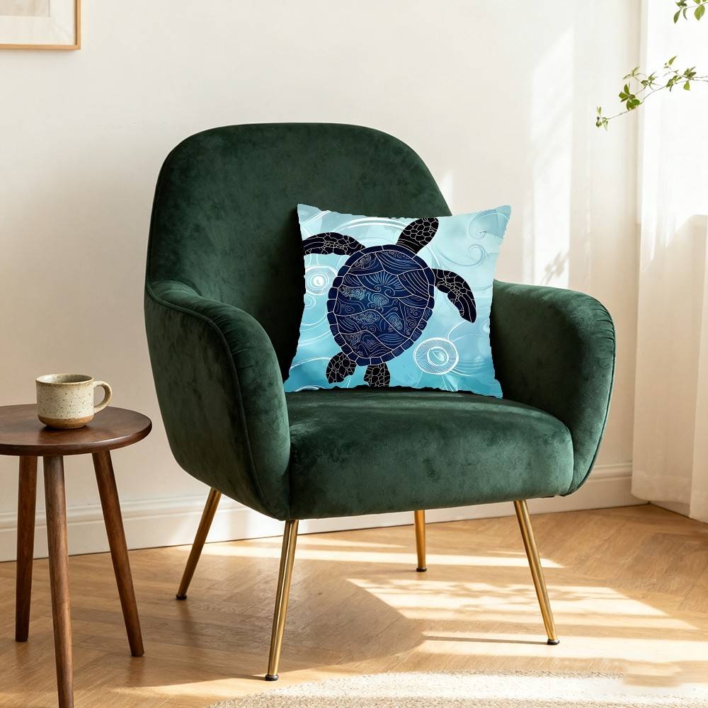 Seahorse Whale Starfish Turtle Blue Ocean Pillow Case Cushion Cover Polyester Decorative Sofa Cushion Pillowcase Home Decor
