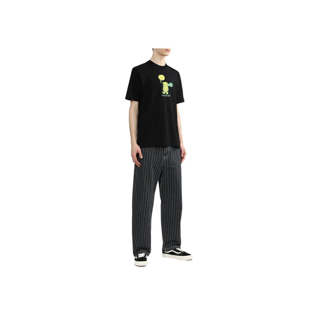 Carhartt WIP Оригинальная футболка с мультяшным принтом букв из аниме, с круглым вырезом, с короткими рукавами, мужская одежда, черный, I032882-89-XX