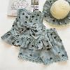 Girls' Heart & Daisy Sleeveless Vest and Floral Bow Knot Shorts Set